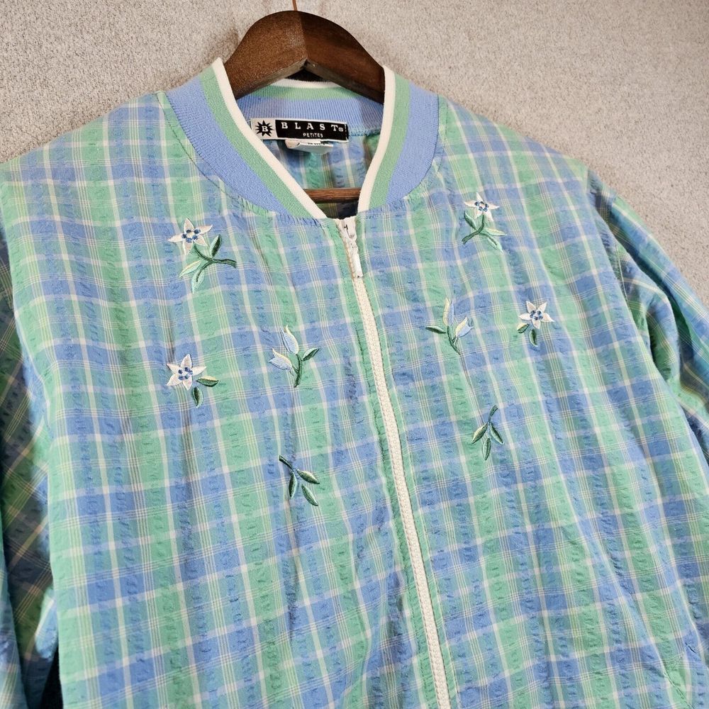 Blast Petites Jacket Cottagecore Grannycore Retro Floral Plaid Blue Green PS - Picture 4 of 12
